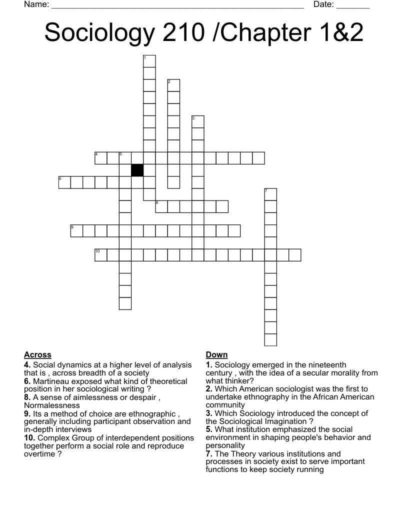 Sociology 210 /Chapter 1&2 Crossword