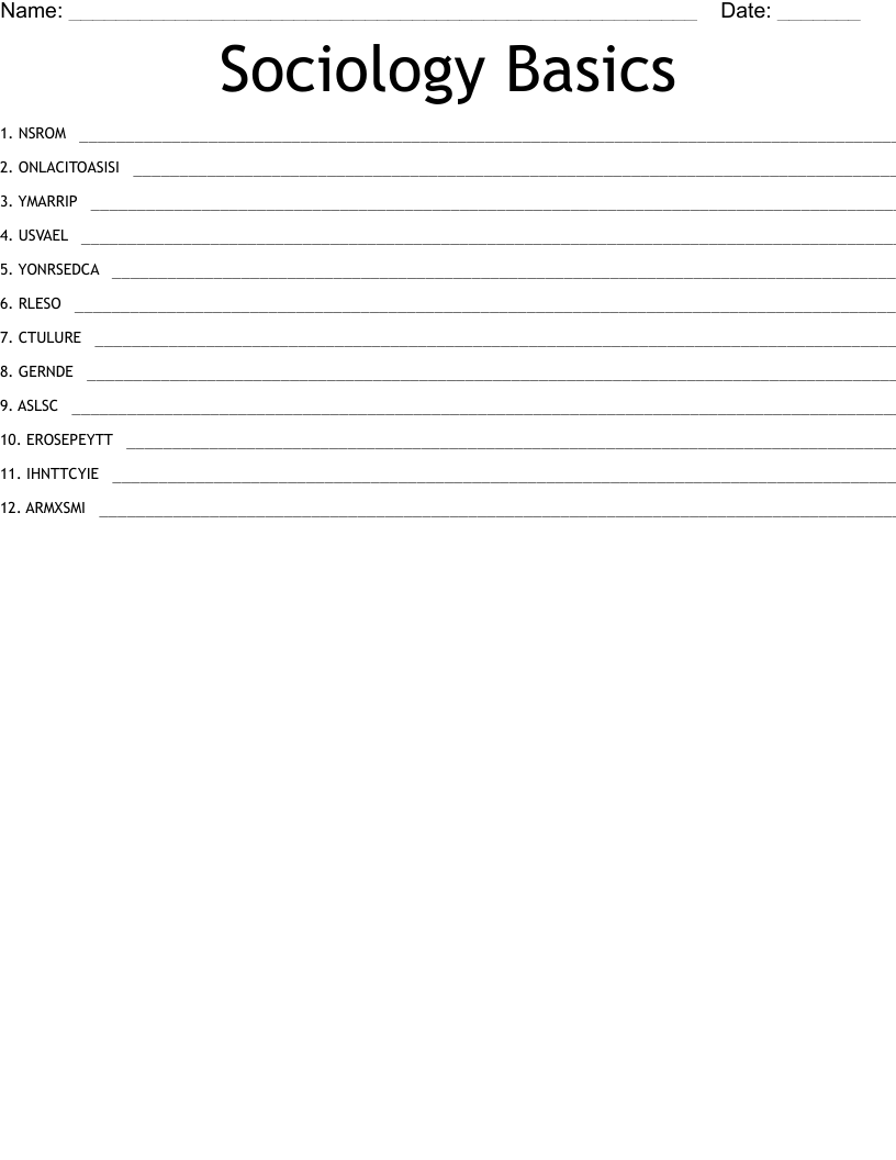 Sociology Basics Word Scramble