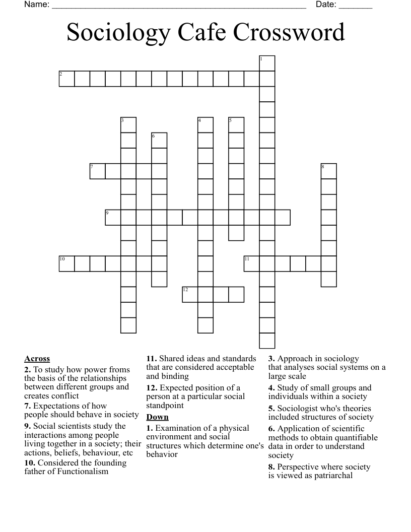 Sociology Cafe Crossword