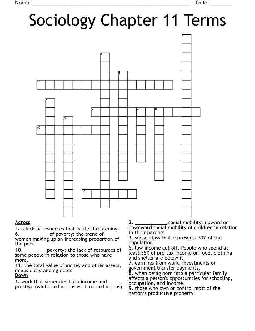 Sociology Chapter 11 Terms Crossword