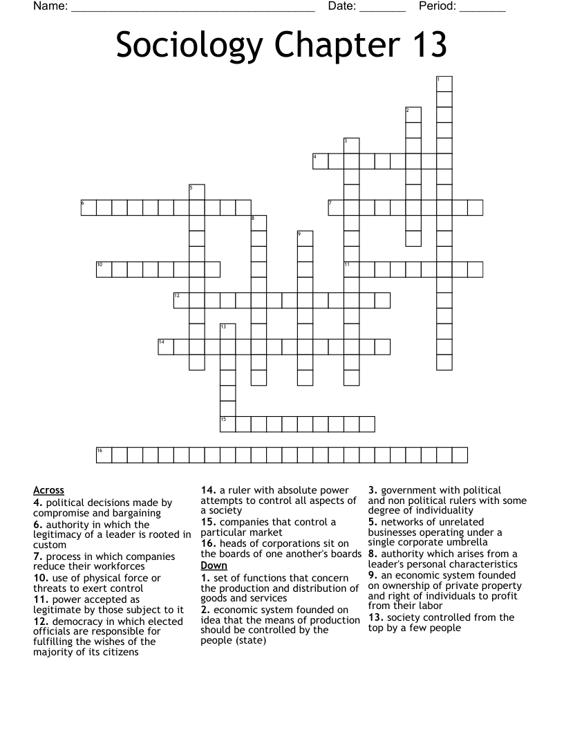 Sociology Chapter 13 Crossword