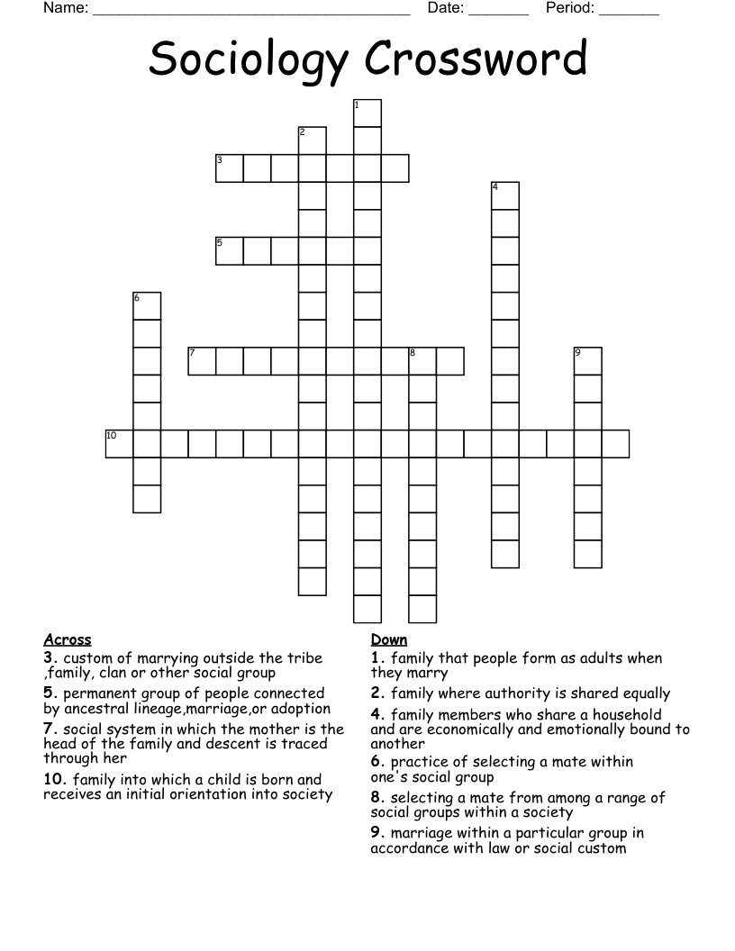 Sociology Crossword