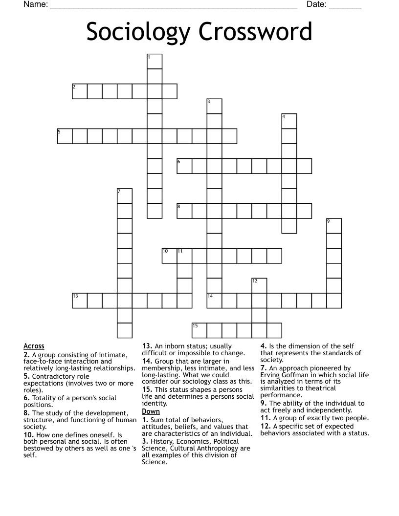 Sociology Crossword