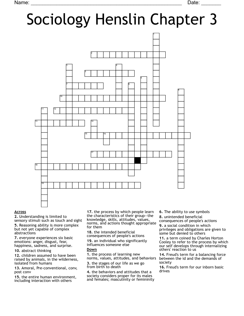 Sociology Henslin Chapter 3 Crossword