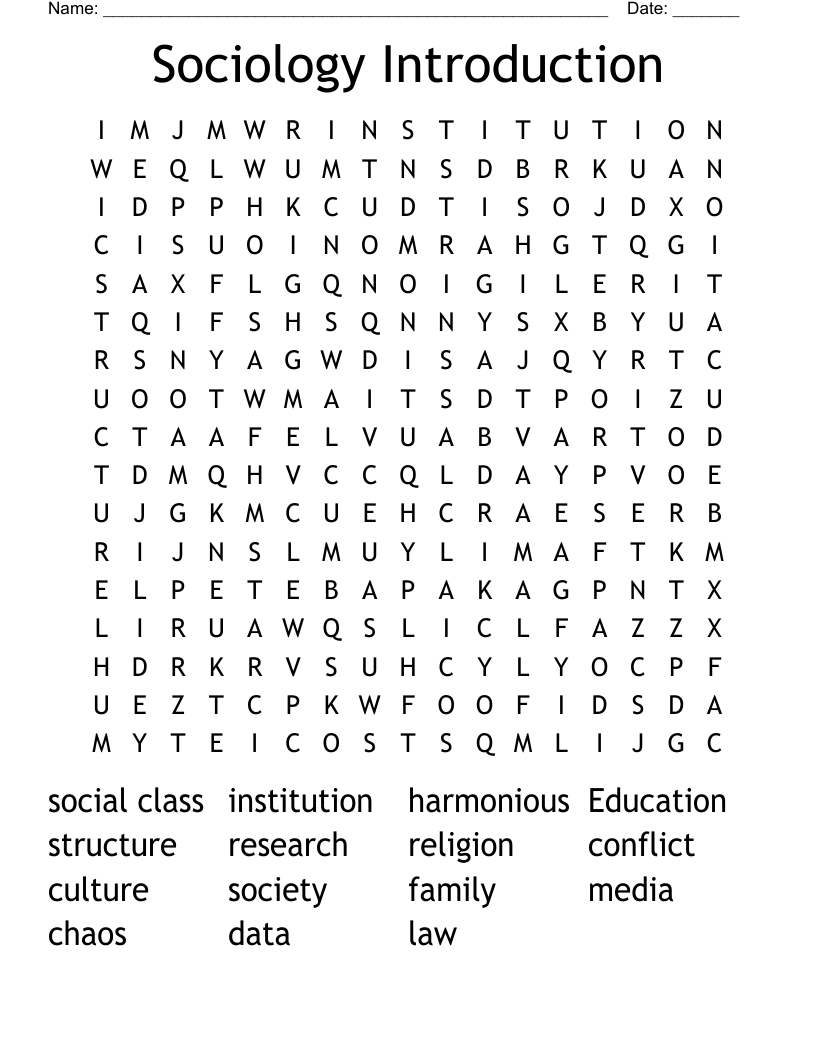 Sociology Introduction  Word Search