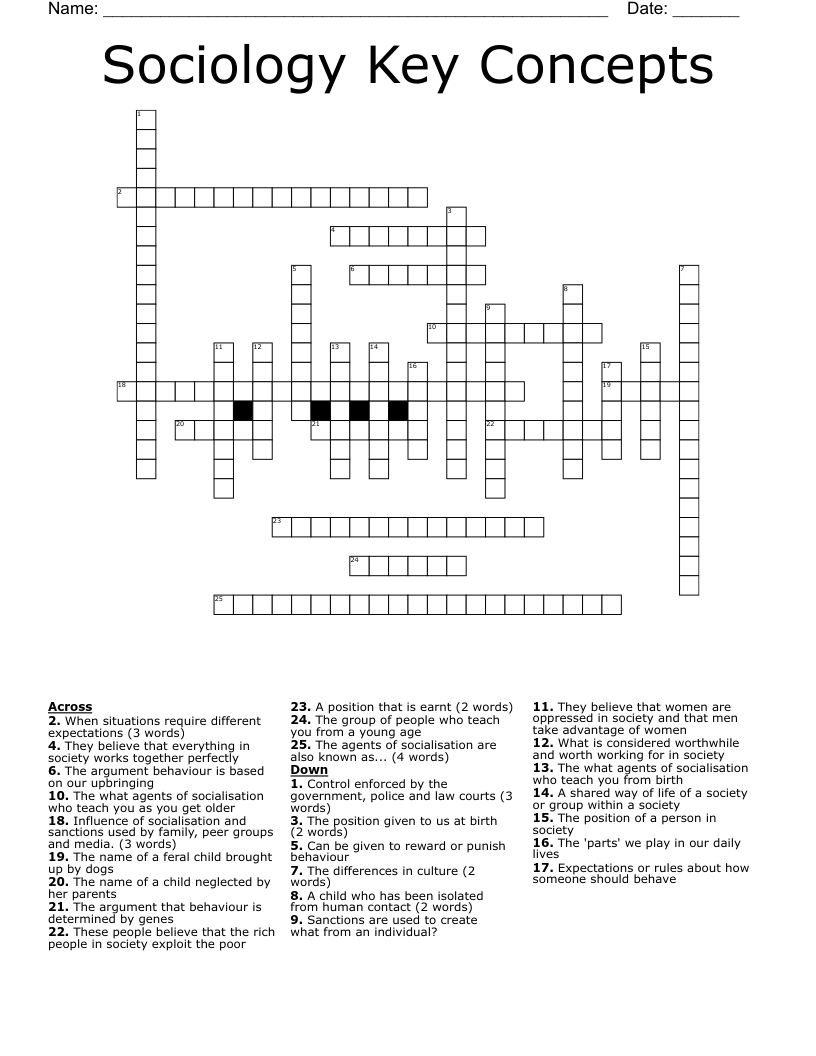 Sociology Key Concepts Crossword