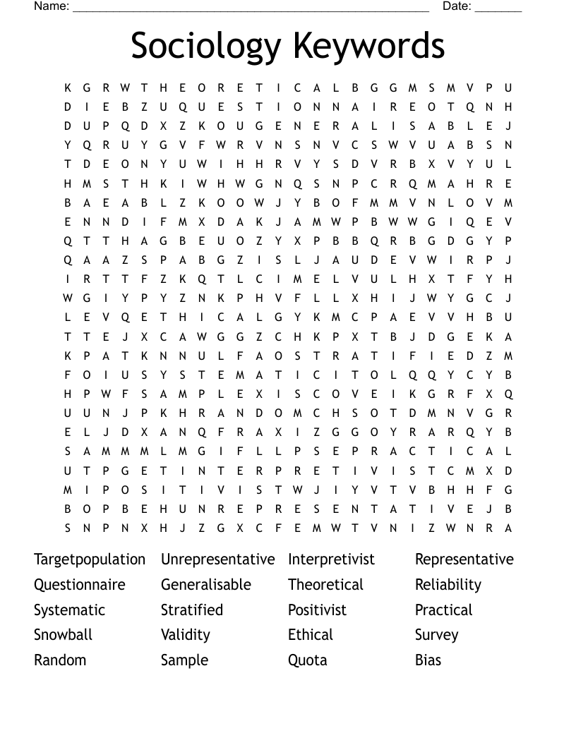 Sociology Keywords Word Search