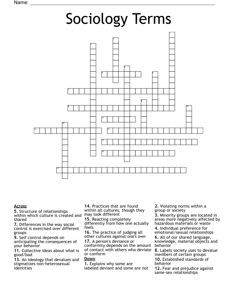 Sociology Terms Crossword