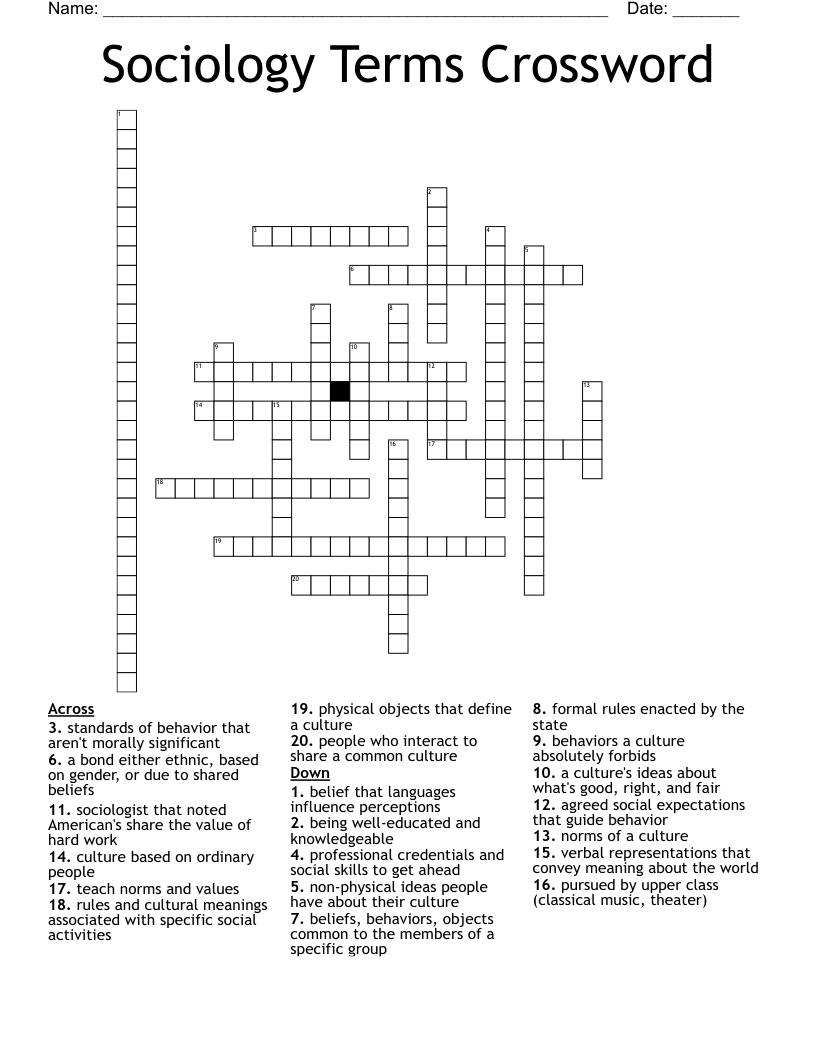 Sociology Terms Crossword