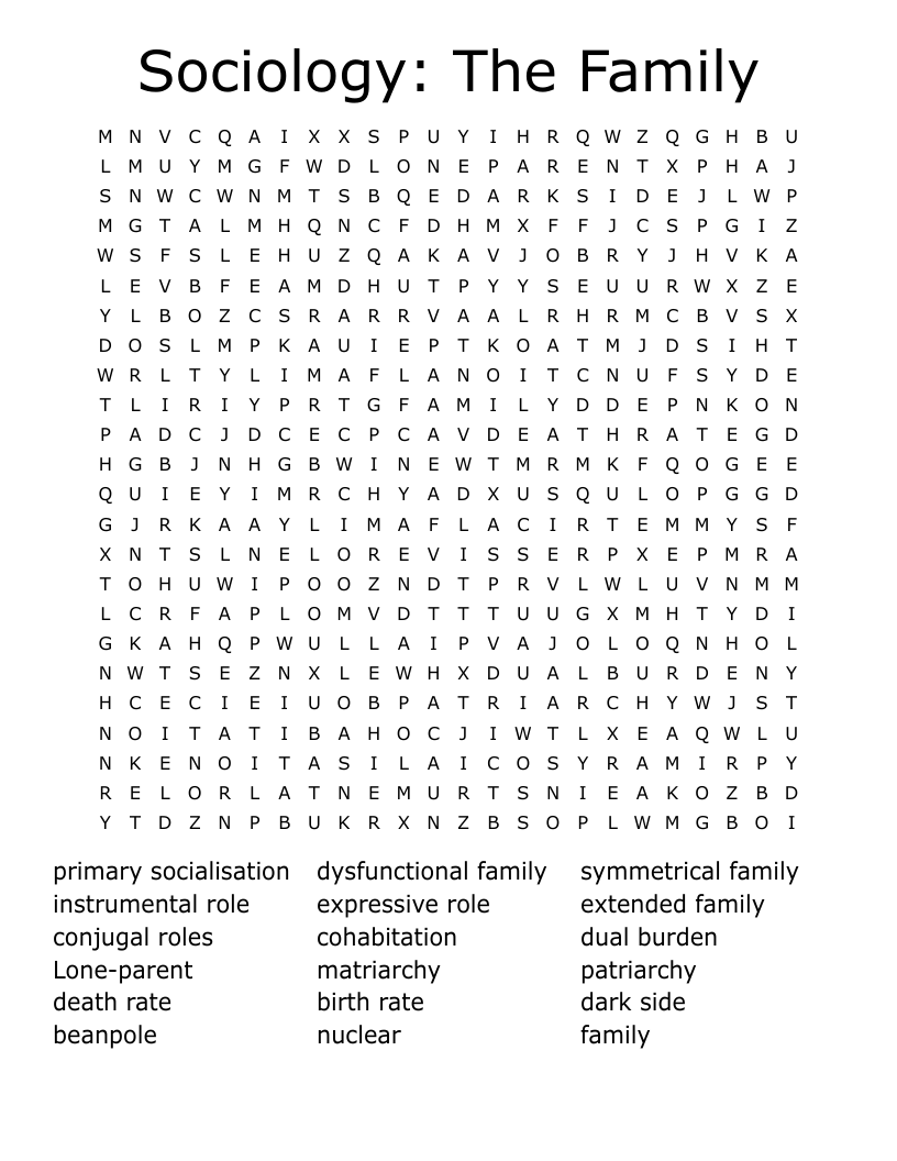 Sociology: The Family  Word Search