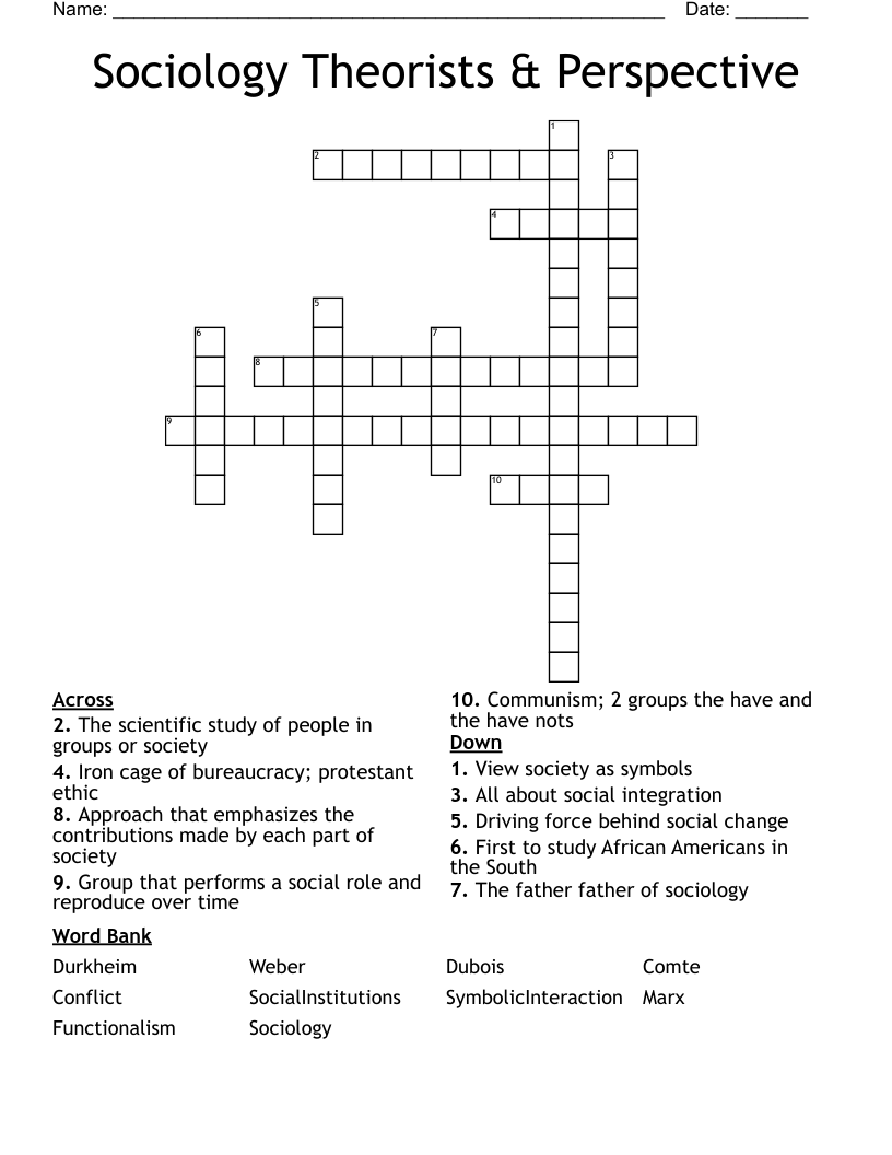Sociology Theorists & Perspective Crossword