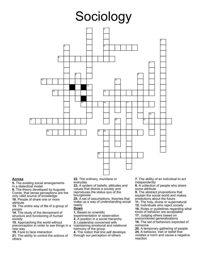 Sociology  Crossword
