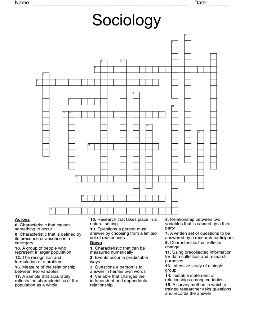 Sociology  Crossword