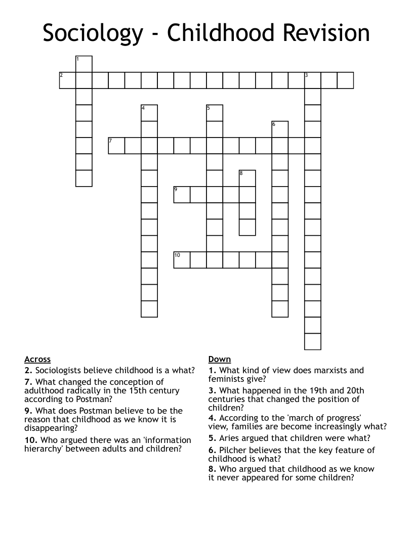 Sociology - Childhood Revision Crossword