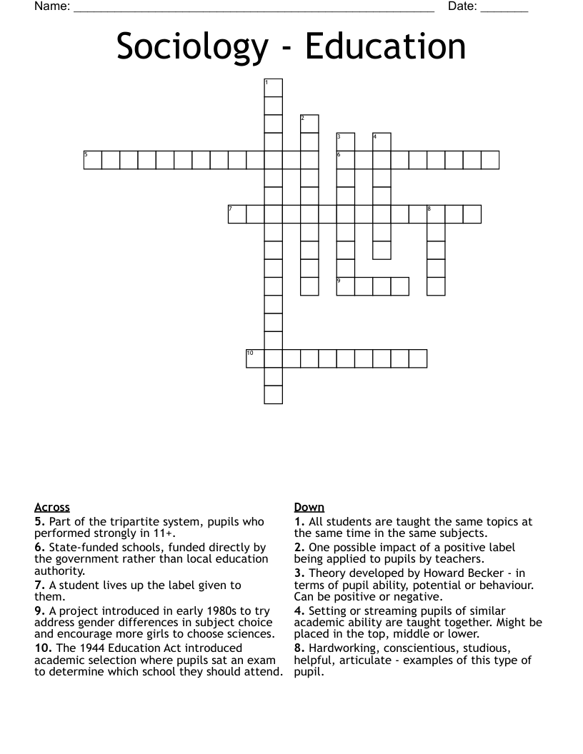 Sociology - Education  Crossword