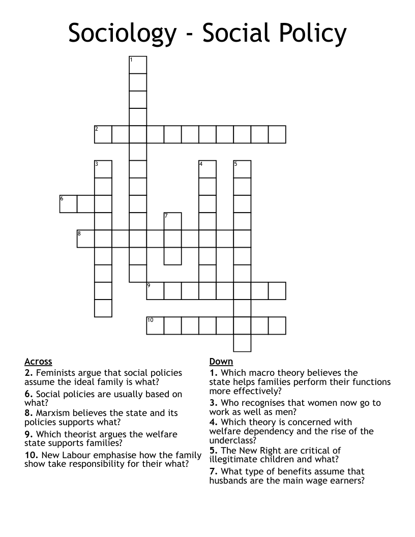 Sociology - Social Policy Crossword