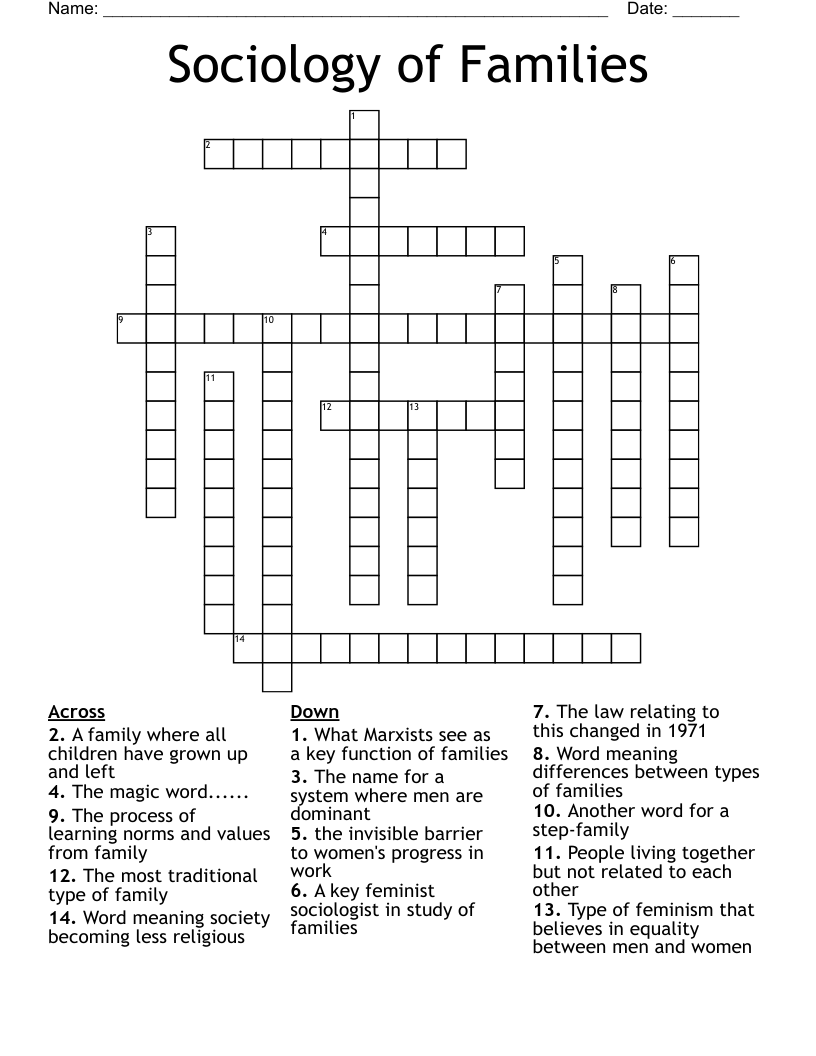 Sociology of Families Crossword
