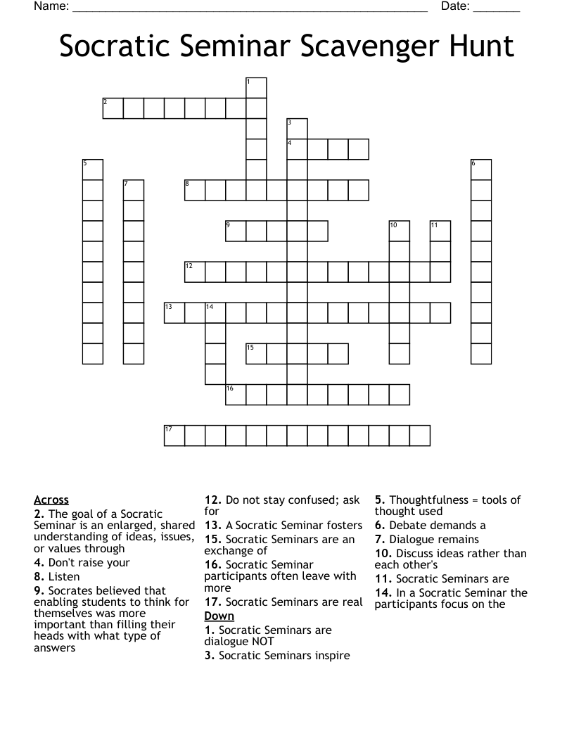 Socratic Seminar Scavenger Hunt Crossword