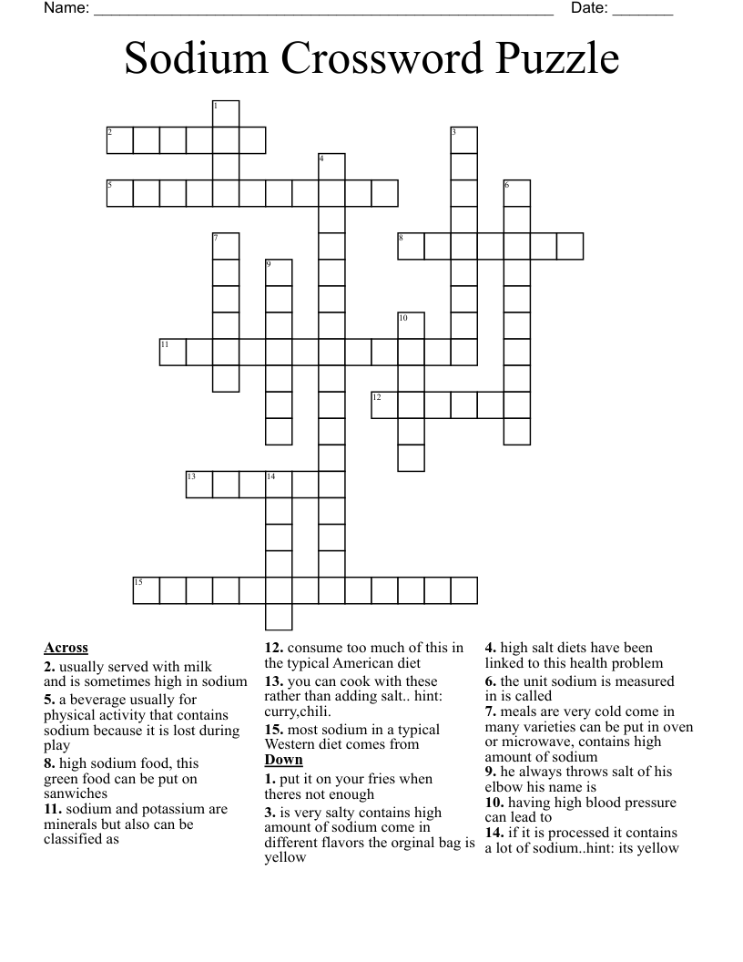 Sodium Crossword Puzzle