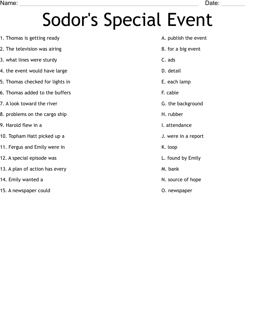 Sodor's Special Event Worksheet