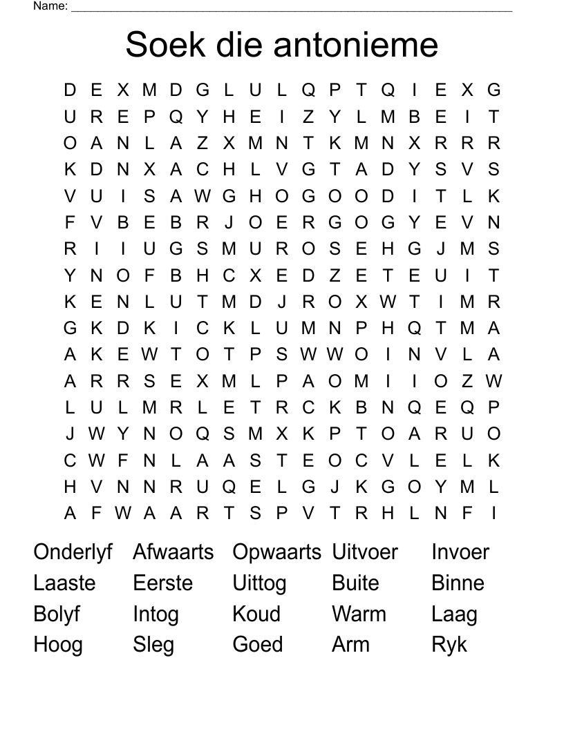 Soek die antonieme  Word Search