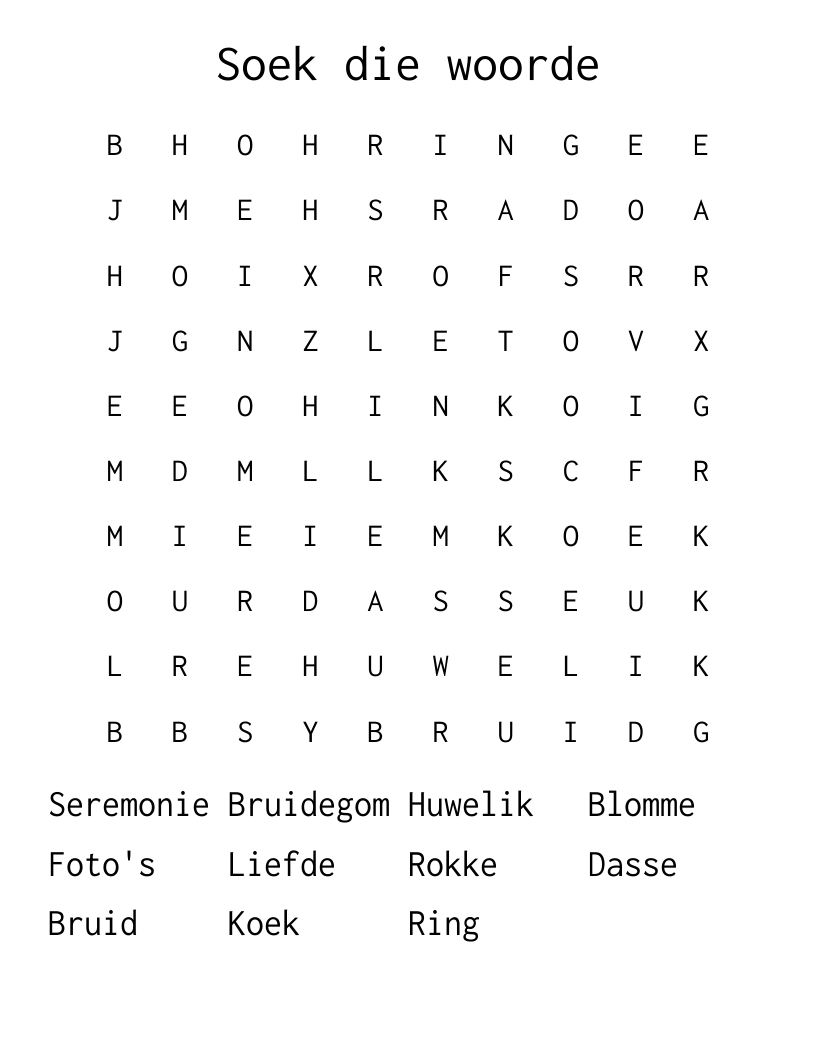 Soek die woorde Word Search