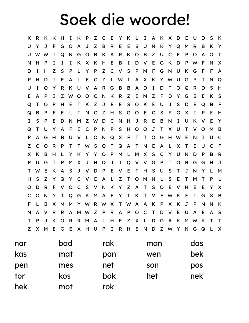 Soek die woorde! Word Search