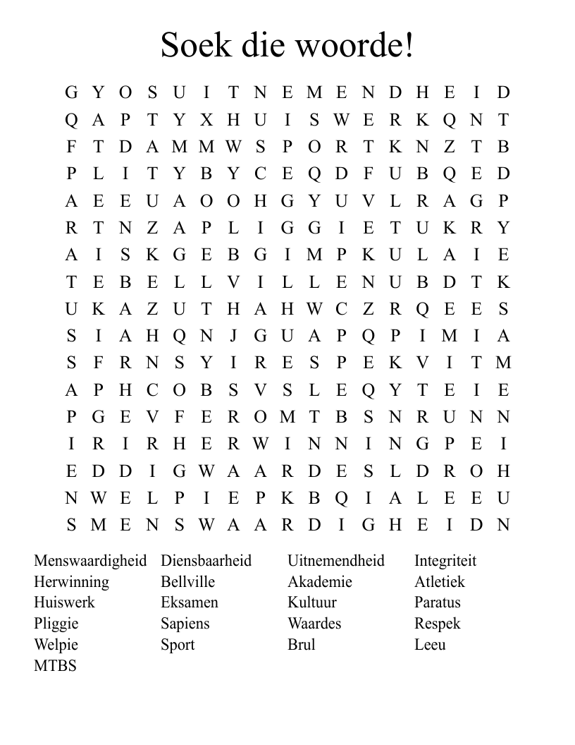 Soek die woorde! Word Search