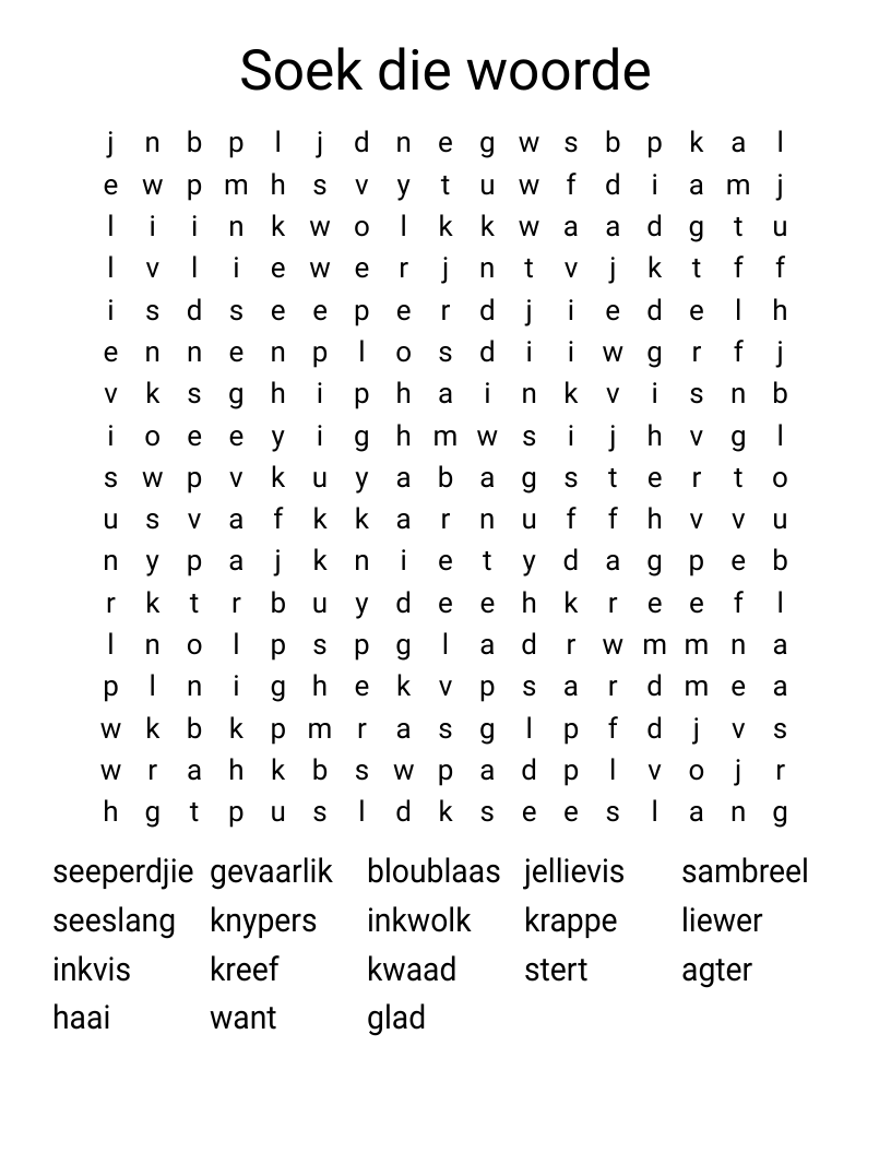 Soek die woorde Word Search