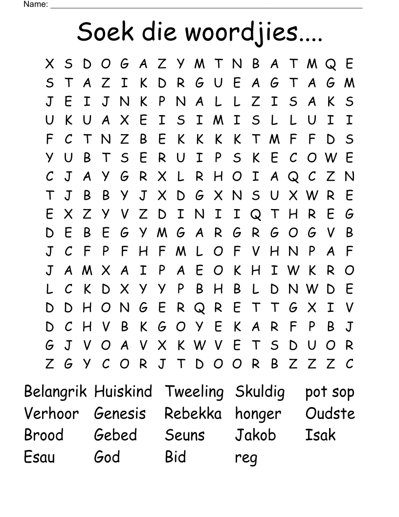 Soek die woordjies.... Word Search