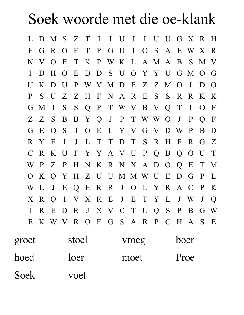 Soek woorde met die oe-klank Word Search