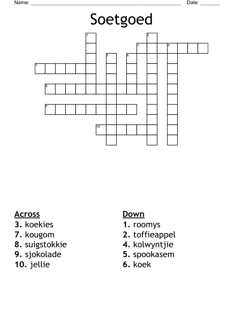Soetgoed Crossword