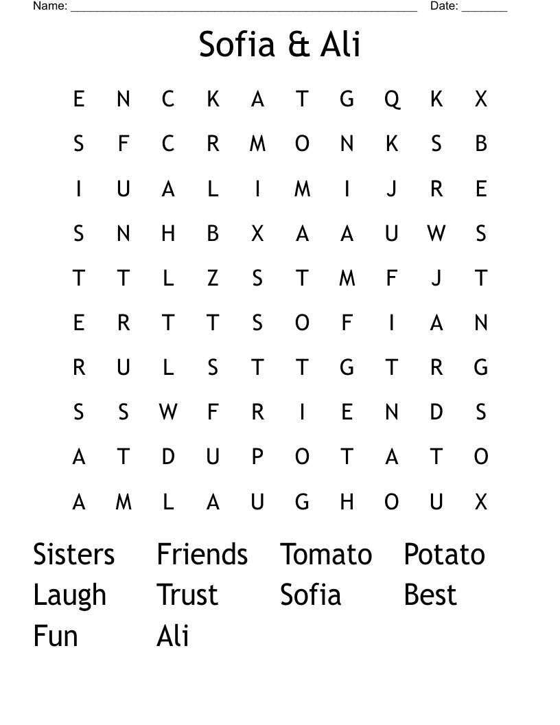 Sofia & Ali Word Search