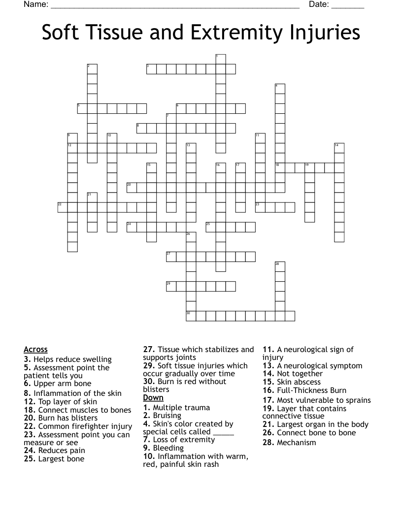 Soft Tissue and Extremity Injuries Crossword