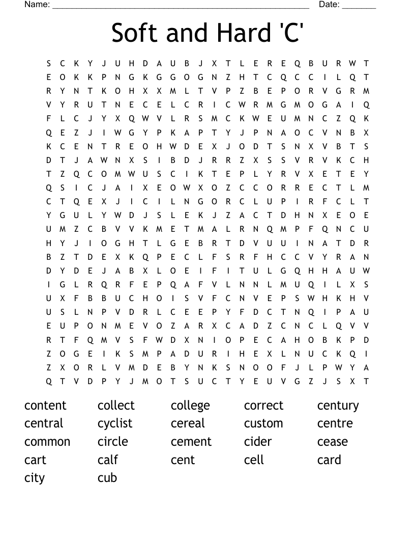 Soft and Hard 'C' Word Search