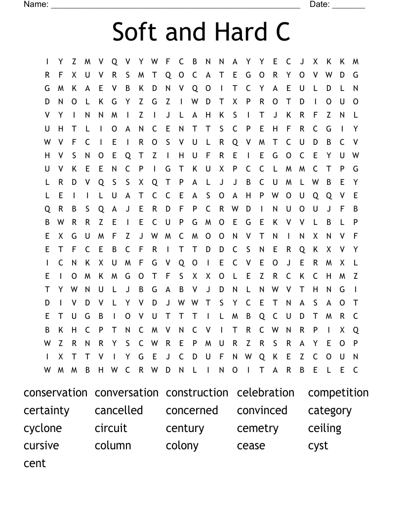 Soft and Hard C Word Search