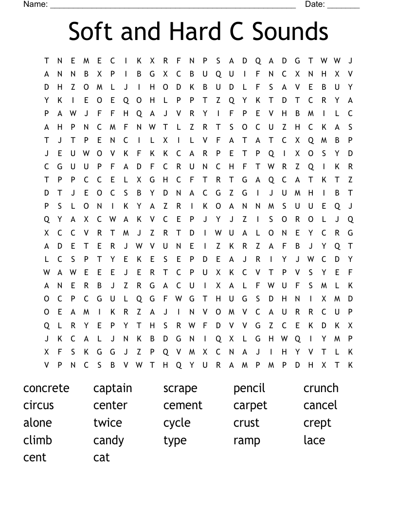 Soft and Hard C Sounds Word Search