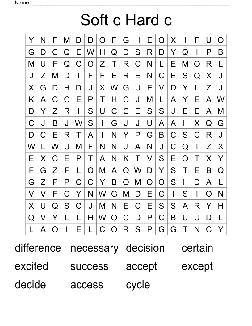 Soft c Hard c Word Search