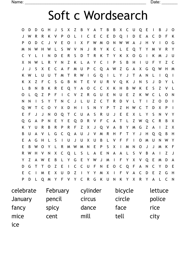 Soft c Wordsearch