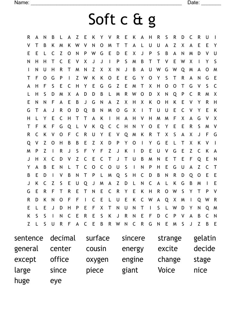 Soft c & g Word Search
