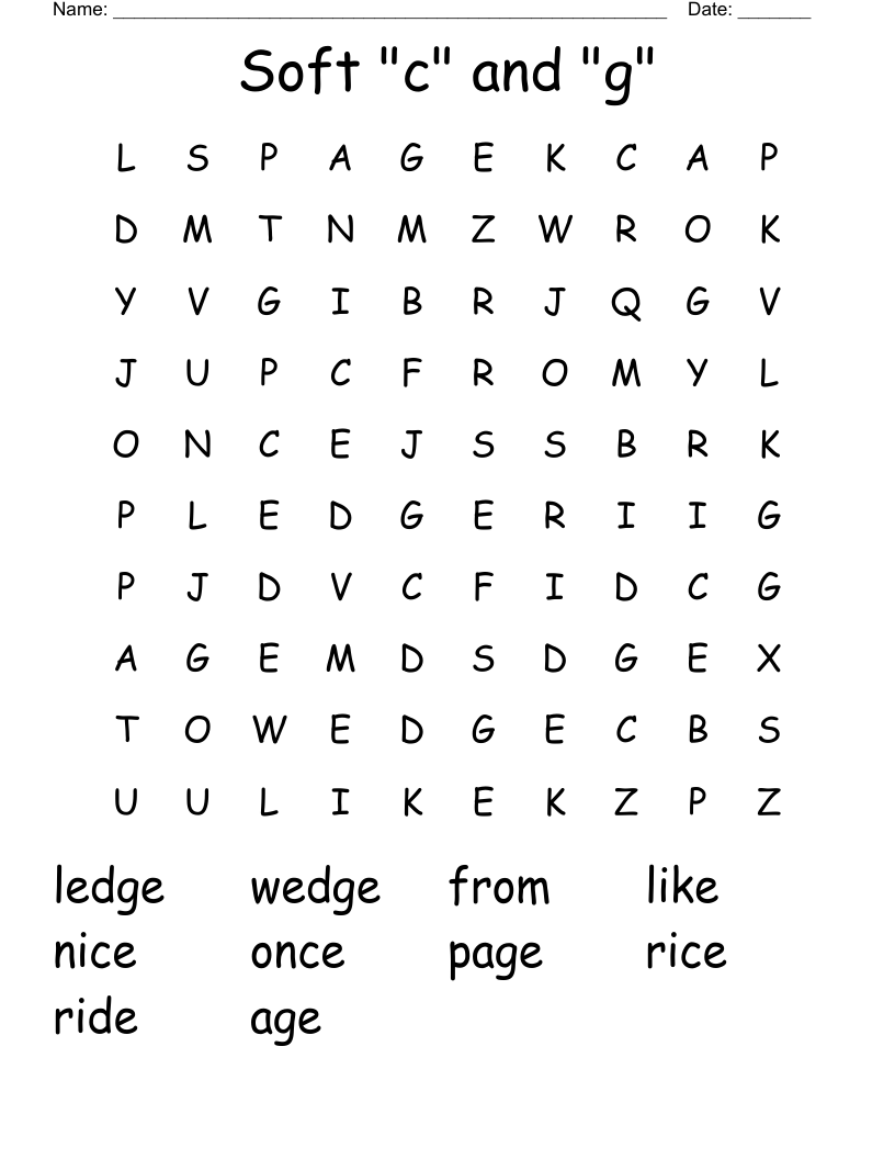 Soft "c" and "g" Word Search