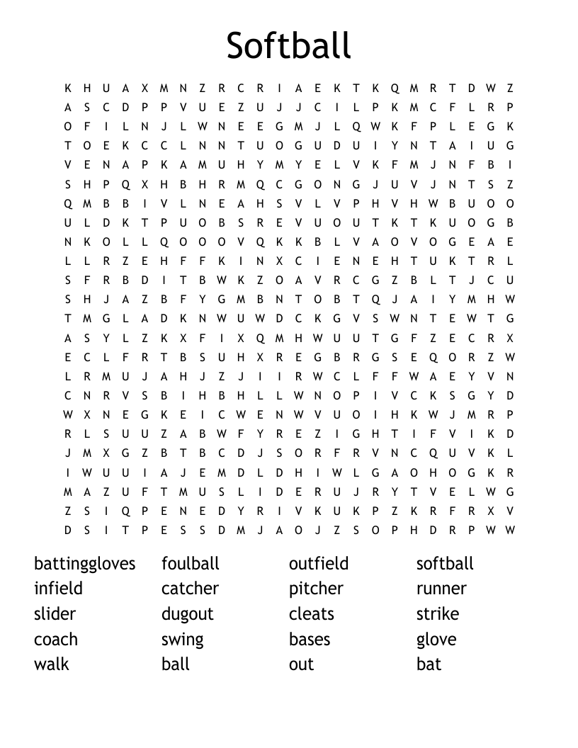 Softball Word Search