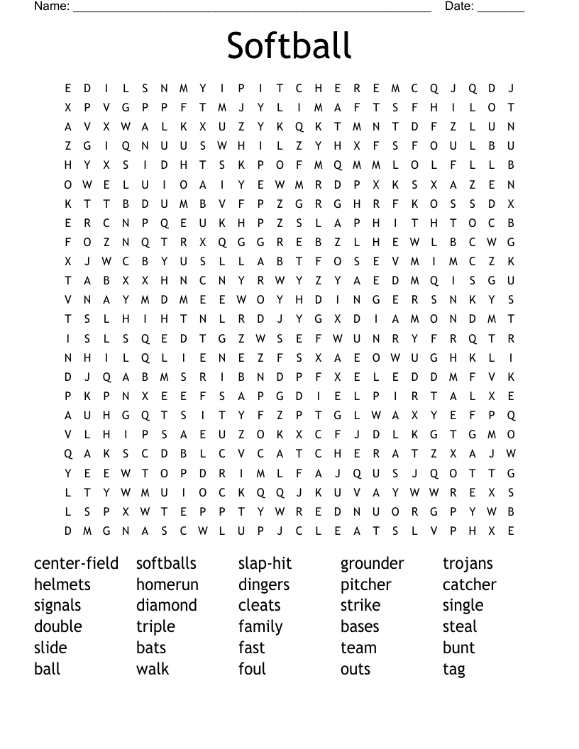 Softball Word Search