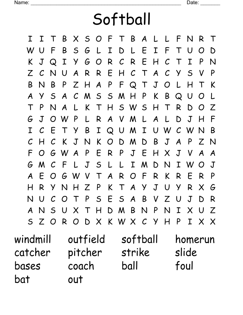 Softball Word Search