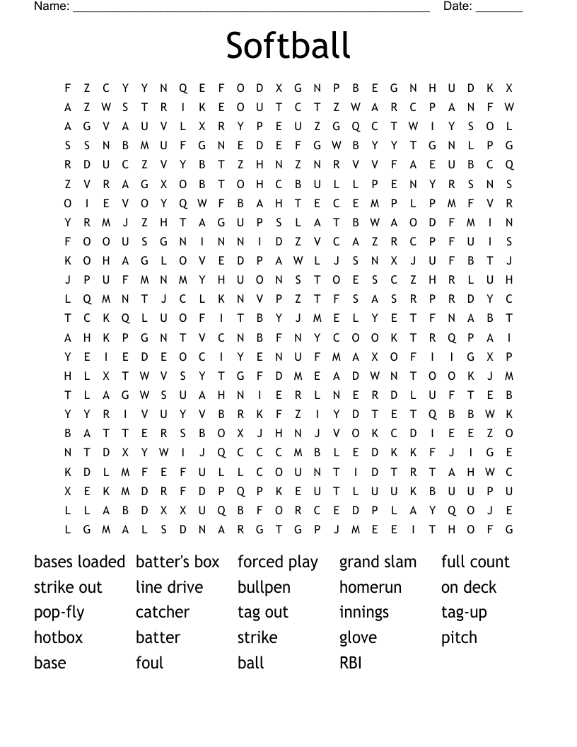 Softball Word Search