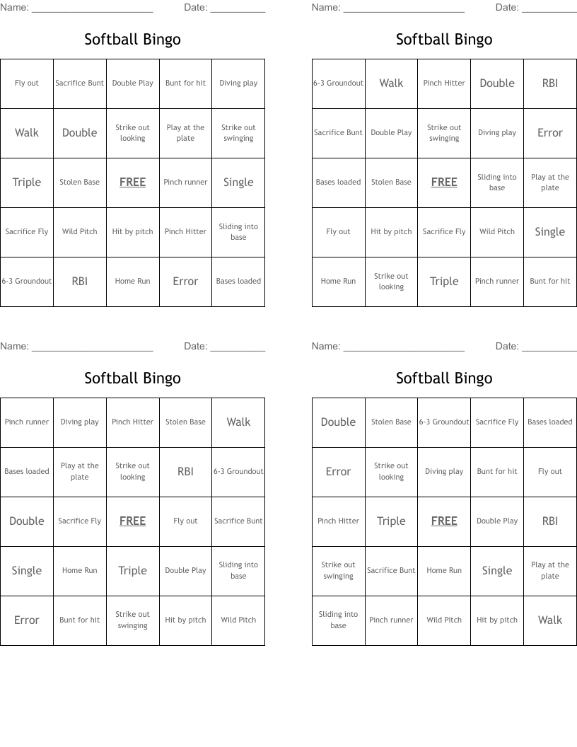 Softball Bingo