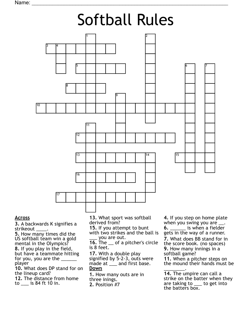 Softball Rules Crossword