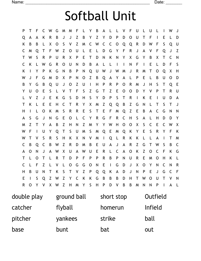 Softball Unit Word Search