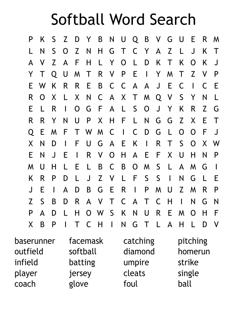 Softball Word Search