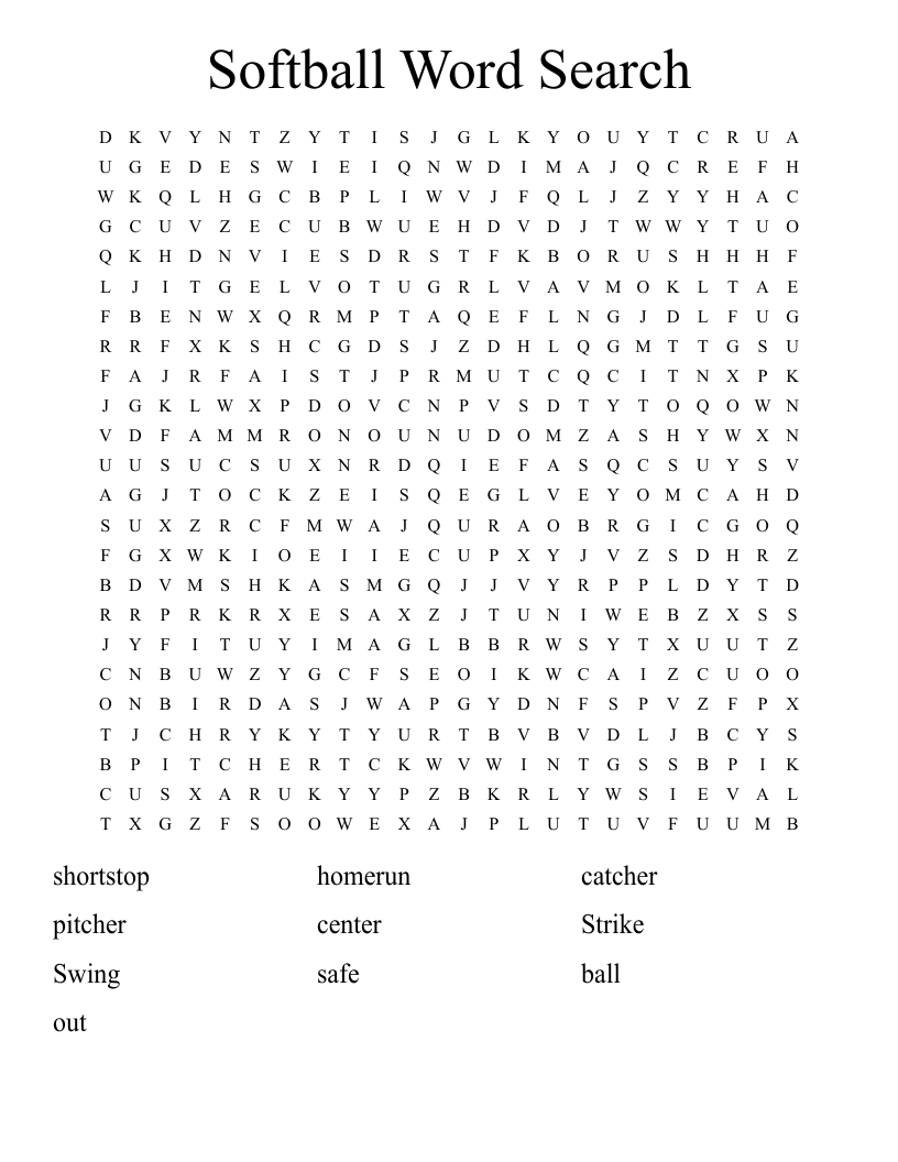 Softball Word Search